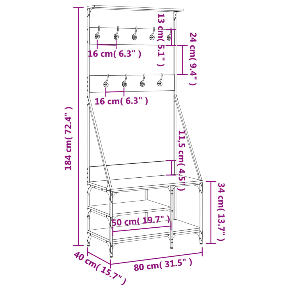 Appendiabiti Con Porta Scarpe 80X40X184 Cm