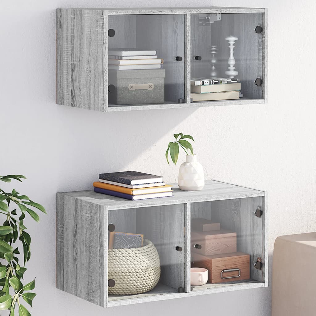 Mobili A Muro Con Ante In Vetro 2Pz 68,5X37X35 Cm