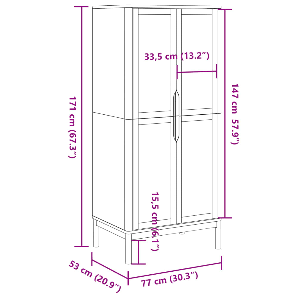 Armadio Floro 77X53X171 Cm In Legno Massello Di Pino