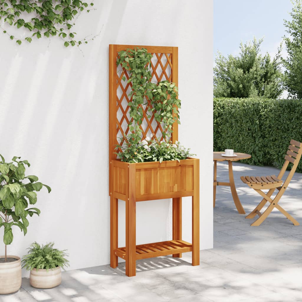 Fioriera Con Traliccio E Ripiano 55X29,5X152 Cm In Legno Acacia