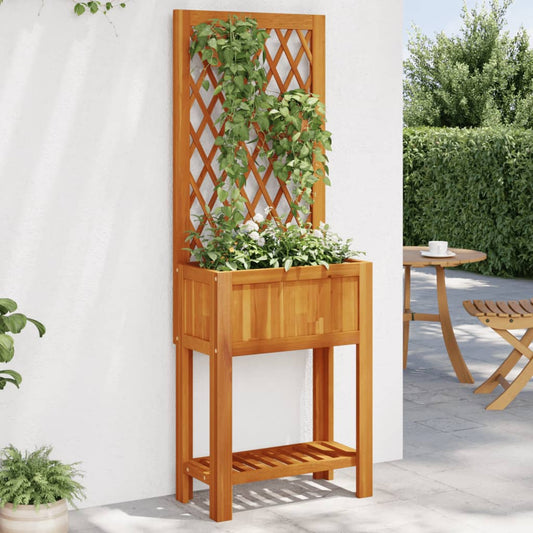Fioriera Con Traliccio E Ripiano 55X29,5X152 Cm In Legno Acacia