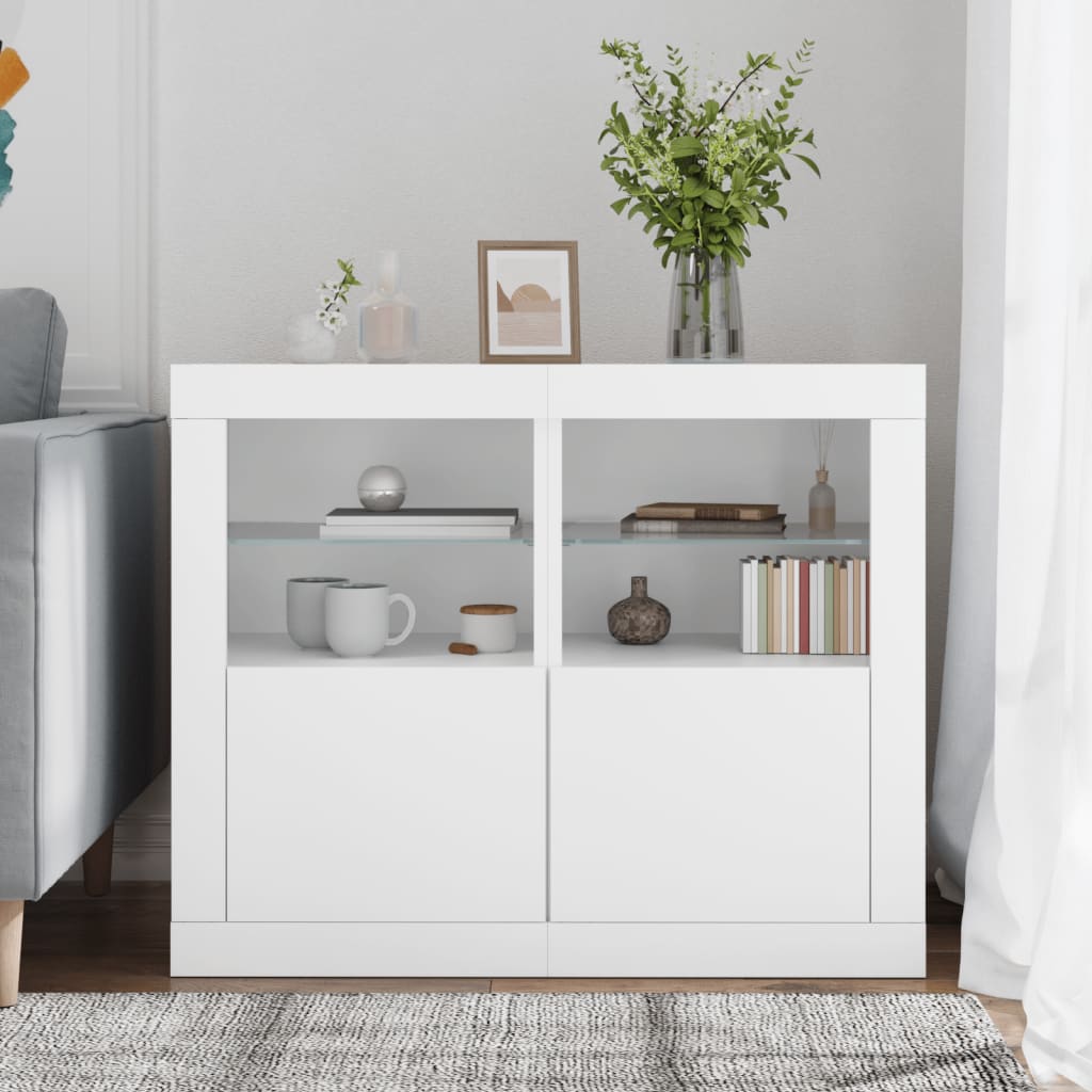 Armadietti Con Luci Led 2Pz Bianchi In Legno Multistrato