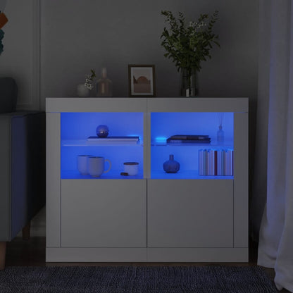 Armadietti Con Luci Led 2Pz Bianchi In Legno Multistrato