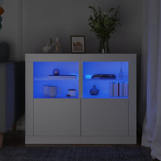 Armadietti Con Luci Led 2Pz Bianchi In Legno Multistrato