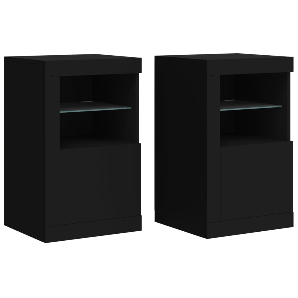 Armadietti Con Luci Led 2Pz Neri In Legno Multistrato