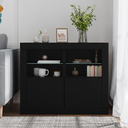 Armadietti Con Luci Led 2Pz Neri In Legno Multistrato