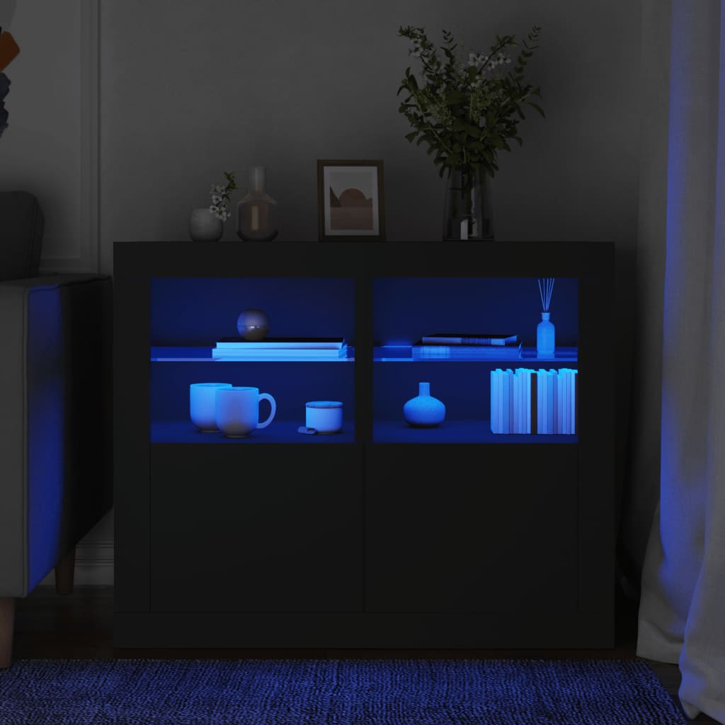 Armadietti Con Luci Led 2Pz Neri In Legno Multistrato