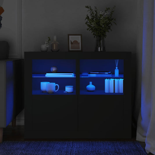 Armadietti Con Luci Led 2Pz Neri In Legno Multistrato