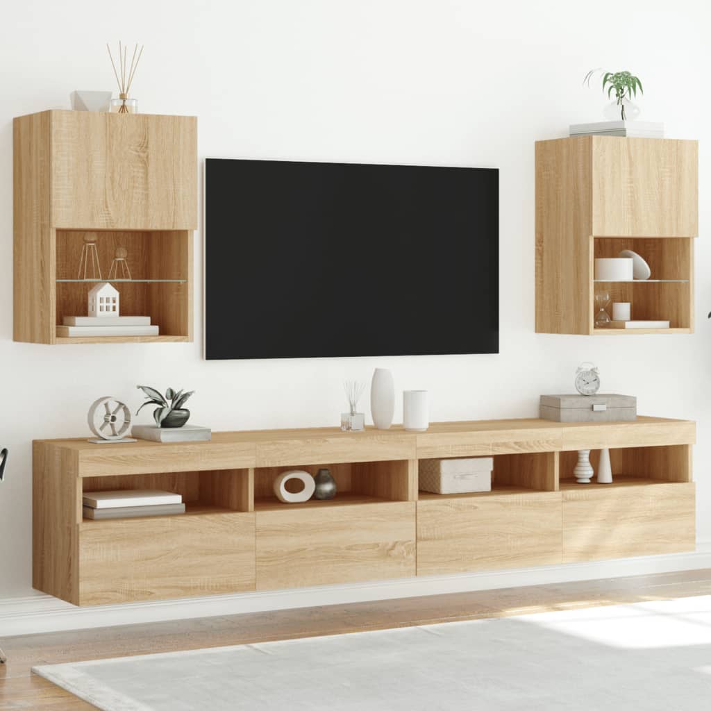 Mobili Porta Tv Con Luci Led 2 Pz 40,5X30X Rovere Sonoma
