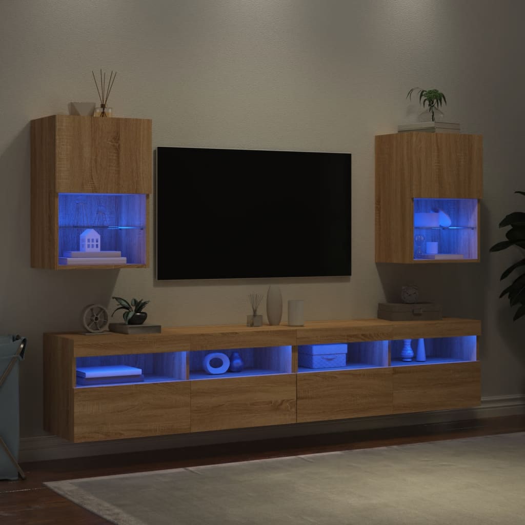 Mobili Porta Tv Con Luci Led 2 Pz 40,5X30X Rovere Sonoma