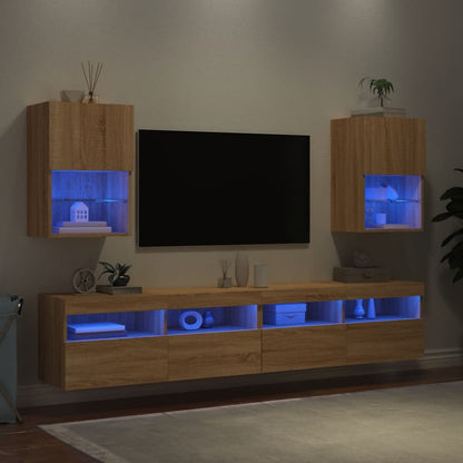 Mobili Porta Tv Con Luci Led 2 Pz 40,5X30X Rovere Sonoma