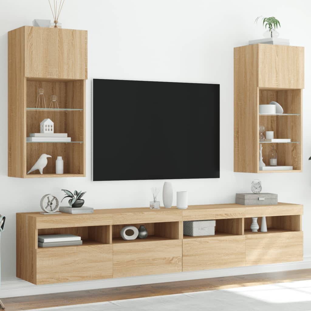 Mobili Porta Tv Con Luci Led 2 Pz 40,5X30X Rovere Sonoma