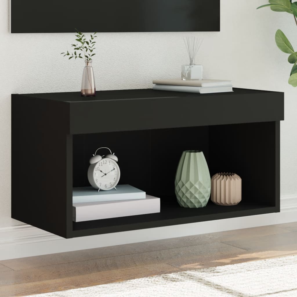 Mobili Porta Tv Con Luci Led 2 Pz Neri 80X30X30 Cm