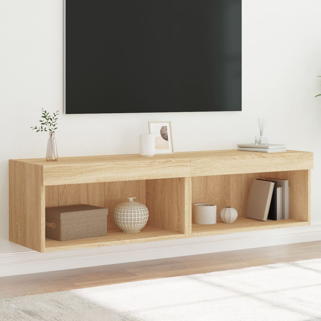 Mobili Porta Tv Con Luci Led 2 Pz Neri 80X30X30 Cm
