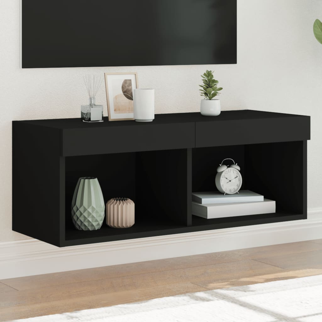Mobili Porta Tv Con Luci Led 2 Pz Neri 80X30X30 Cm