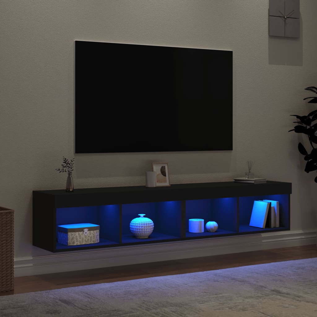 Mobili Porta Tv Con Luci Led 2 Pz Neri 80X30X30 Cm