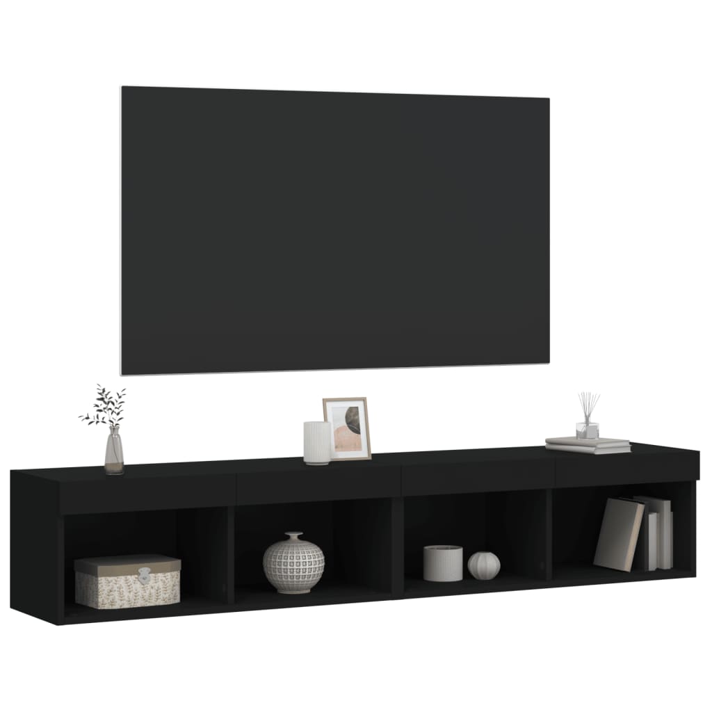 Mobili Porta Tv Con Luci Led 2 Pz Neri 80X30X30 Cm