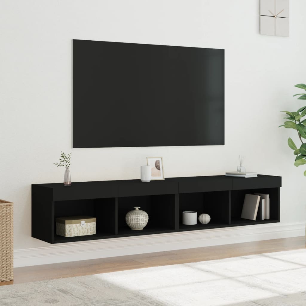 Mobili Porta Tv Con Luci Led 2 Pz Neri 80X30X30 Cm