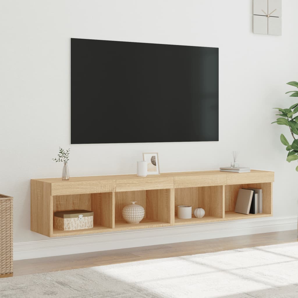 Mobili Porta Tv Con Luci Led 2 Pz Neri 80X30X30 Cm