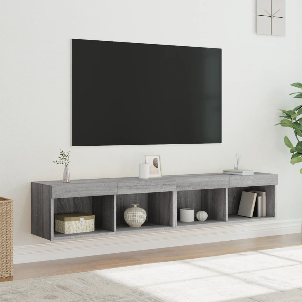 Mobili Porta Tv Con Luci Led 2 Pz Neri 80X30X30 Cm