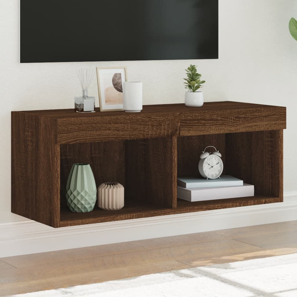 Mobili Porta Tv Con Luci Led 2 Pz Neri 80X30X30 Cm