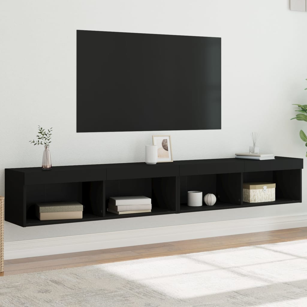 Mobili Porta Tv Con Luci Led 2 Pz Neri 80X30X30 Cm