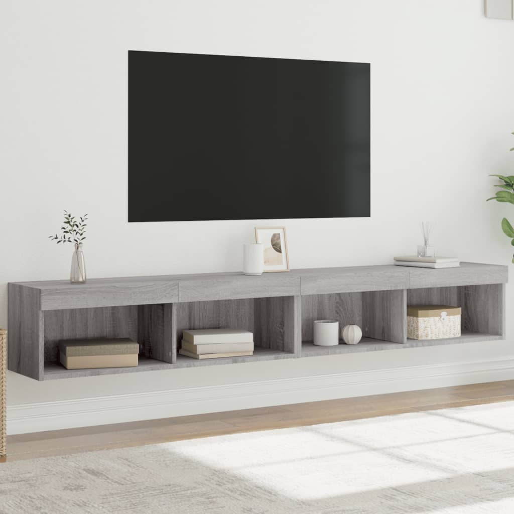 Mobili Porta Tv Con Luci Led 2 Pz Neri 80X30X30 Cm