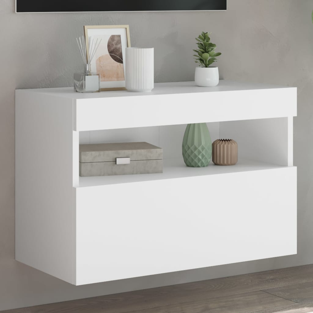 Mobili Tv A Parete Con Luci Led 2Pz Bianchi 60X30X40 Cm