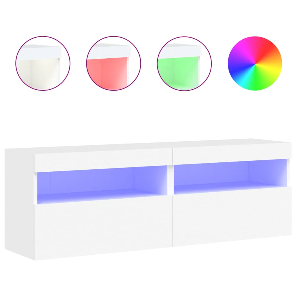 Mobili Tv A Parete Con Luci Led 2Pz Bianchi 60X30X40 Cm