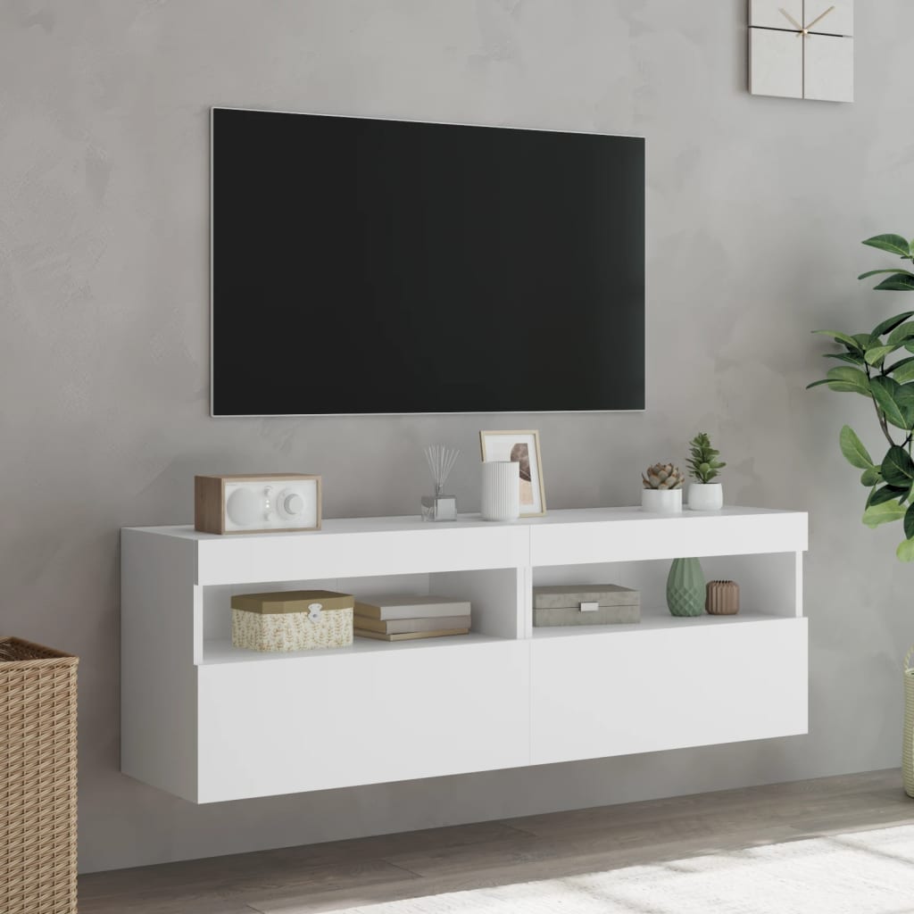 Mobili Tv A Parete Con Luci Led 2Pz Bianchi 60X30X40 Cm