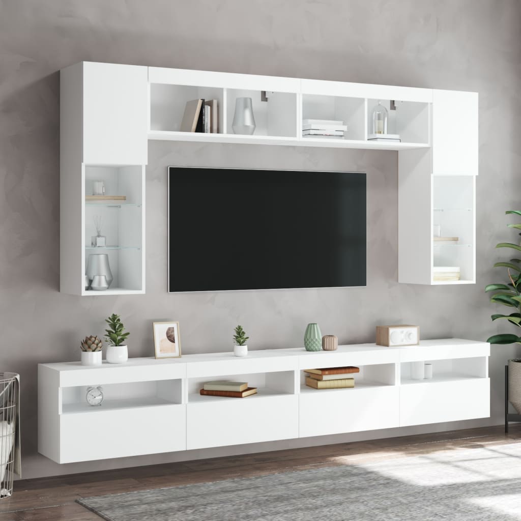 Mobili Tv A Parete Con Luci Led 2Pz Bianchi 60X30X40 Cm
