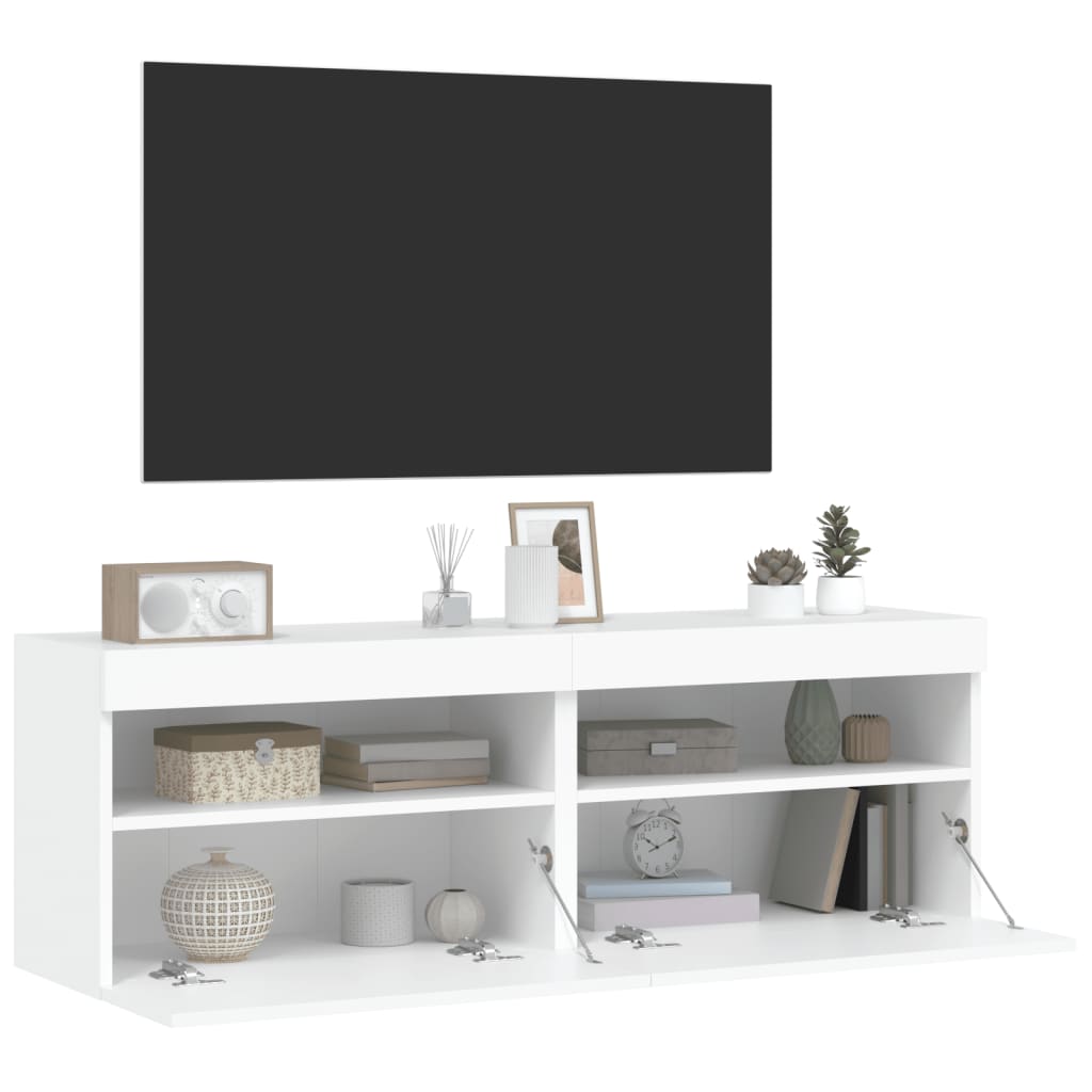 Mobili Tv A Parete Con Luci Led 2Pz Bianchi 60X30X40 Cm