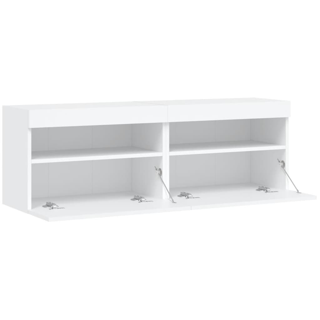 Mobili Tv A Parete Con Luci Led 2Pz Bianchi 60X30X40 Cm