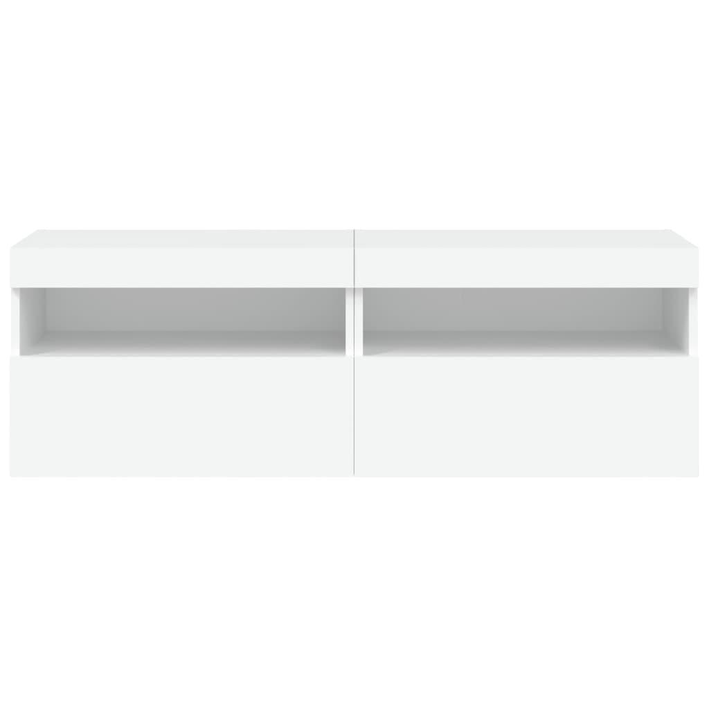 Mobili Tv A Parete Con Luci Led 2Pz Bianchi 60X30X40 Cm