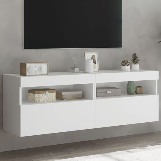 Mobili Tv A Parete Con Luci Led 2Pz Bianchi 60X30X40 Cm