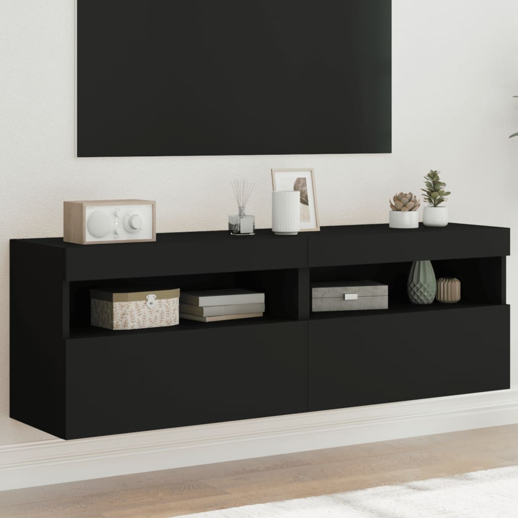 Mobili Tv A Parete Con Luci Led 2Pz Bianchi 60X30X40 Cm