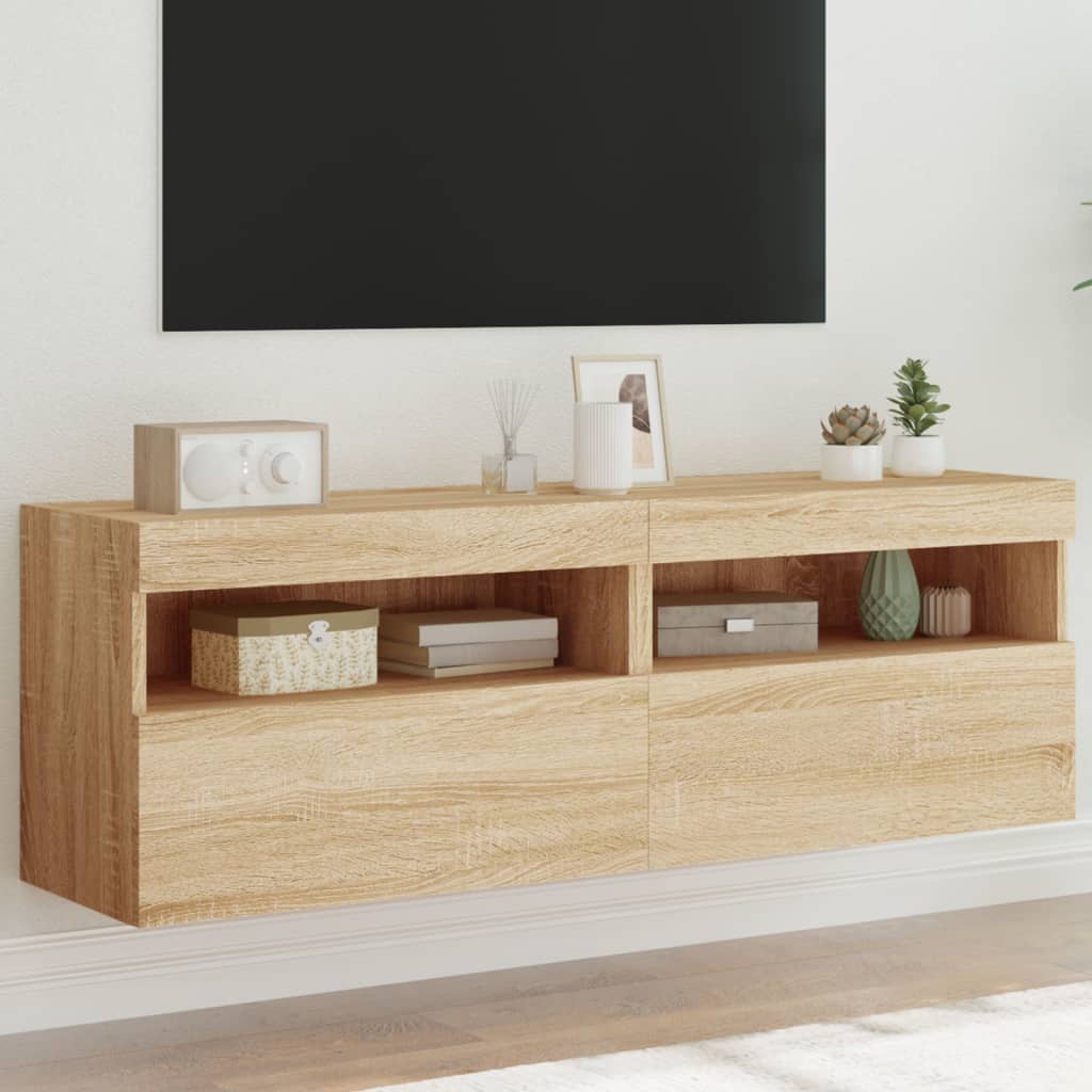 Mobili Tv A Parete Con Luci Led 2Pz Bianchi 60X30X40 Cm