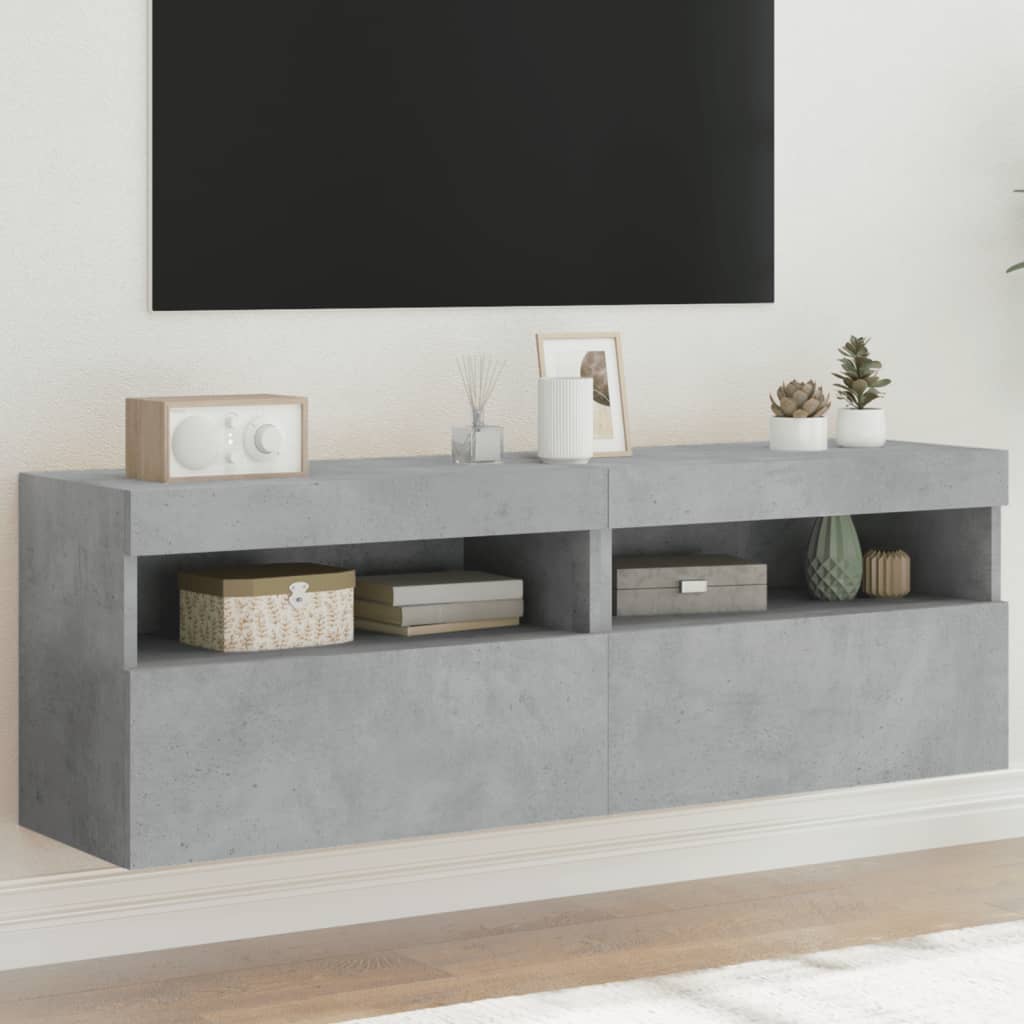 Mobili Tv A Parete Con Luci Led 2Pz Bianchi 60X30X40 Cm