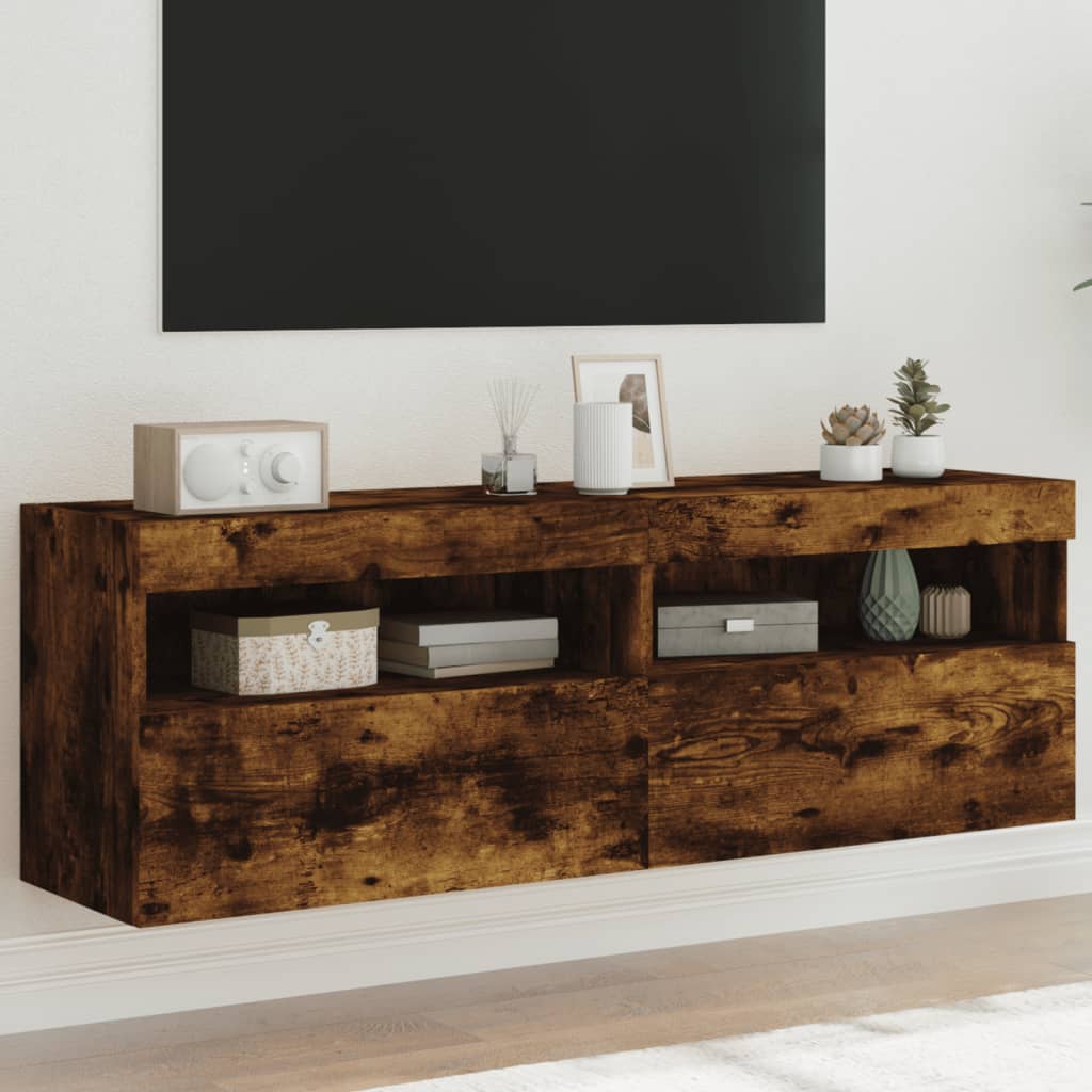 Mobili Tv A Parete Con Luci Led 2Pz Bianchi 60X30X40 Cm