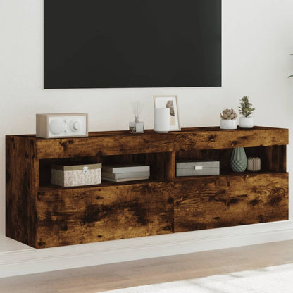 Mobili Tv A Parete Con Luci Led 2Pz Bianchi 60X30X40 Cm