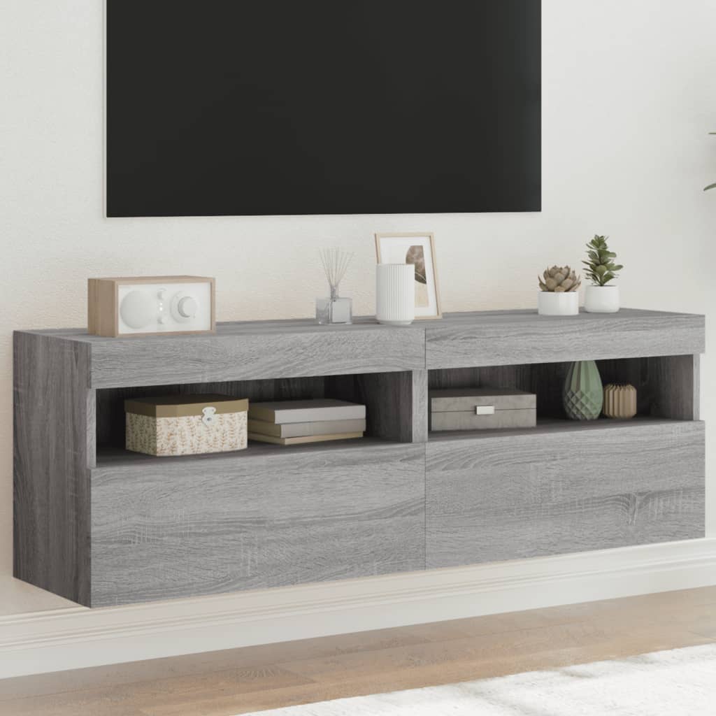 Mobili Tv A Parete Con Luci Led 2Pz Bianchi 60X30X40 Cm