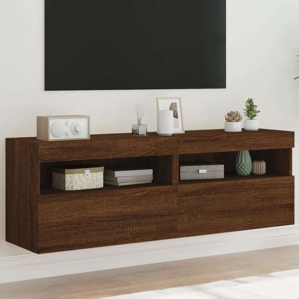 Mobili Tv A Parete Con Luci Led 2Pz Bianchi 60X30X40 Cm