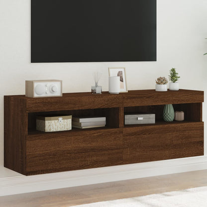 Mobili Tv A Parete Con Luci Led 2Pz Bianchi 60X30X40 Cm