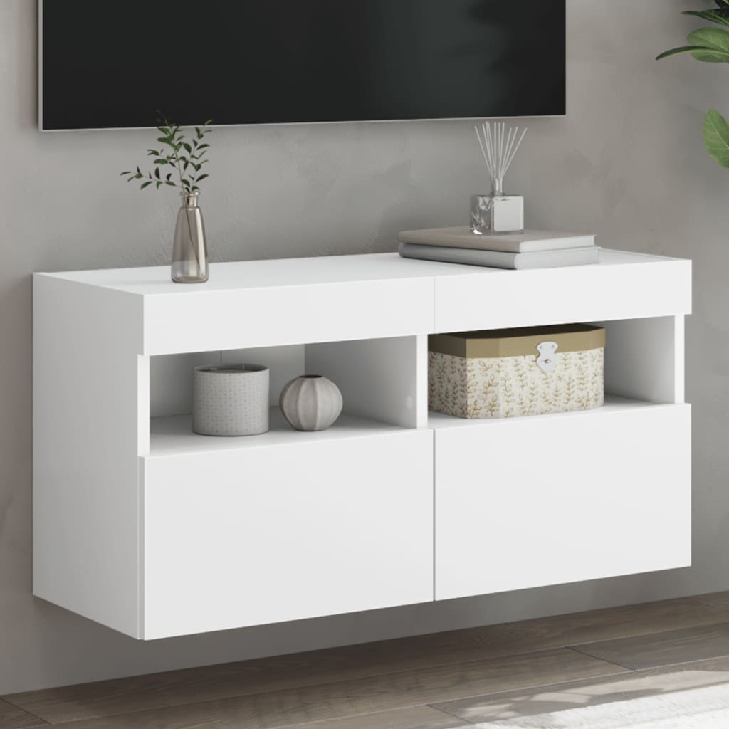 Mobili Tv A Parete Con Luci Led 2Pz Bianchi 60X30X40 Cm