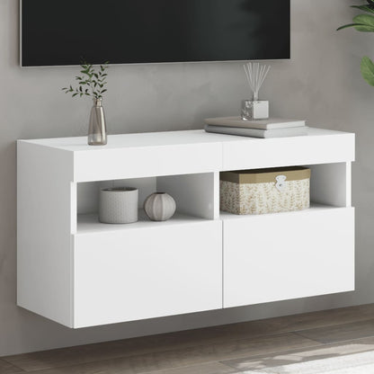 Mobili Tv A Parete Con Luci Led 2Pz Bianchi 60X30X40 Cm