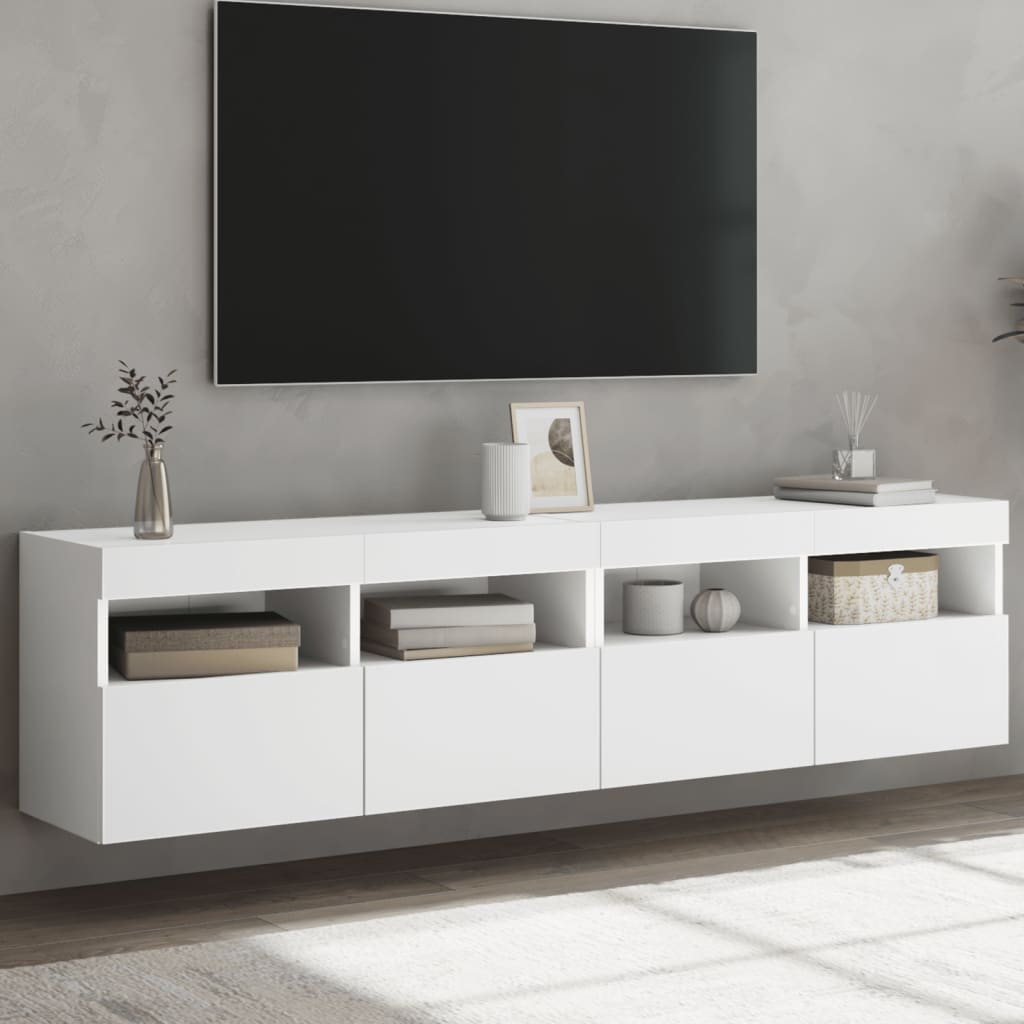Mobili Tv A Parete Con Luci Led 2Pz Bianchi 60X30X40 Cm