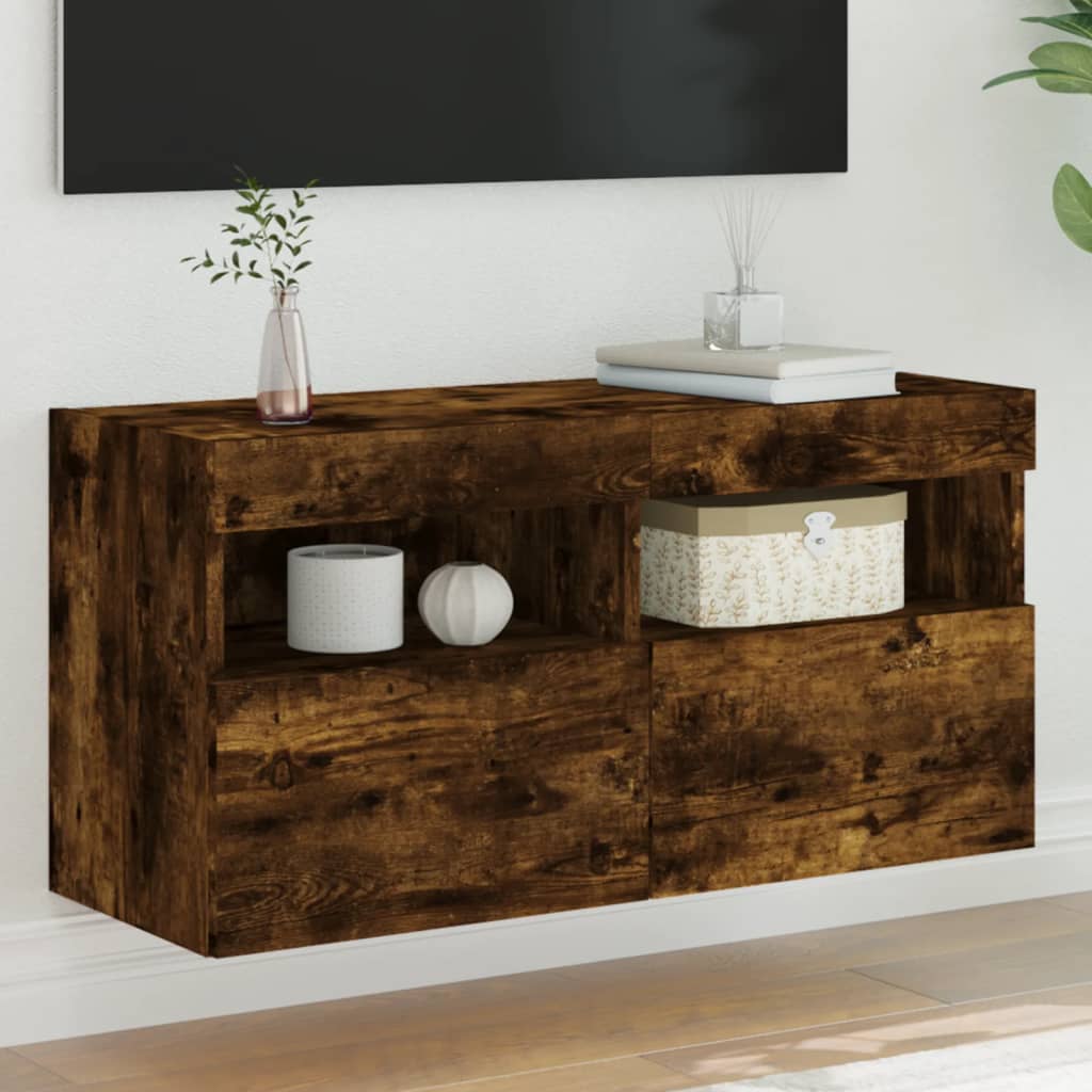 Mobili Tv A Parete Con Luci Led 2Pz Bianchi 60X30X40 Cm