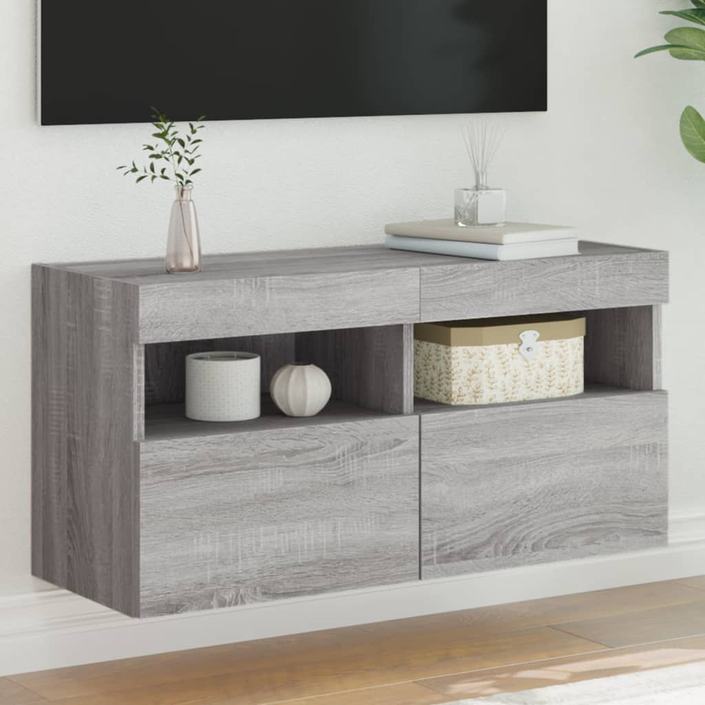 Mobili Tv A Parete Con Luci Led 2Pz Bianchi 60X30X40 Cm