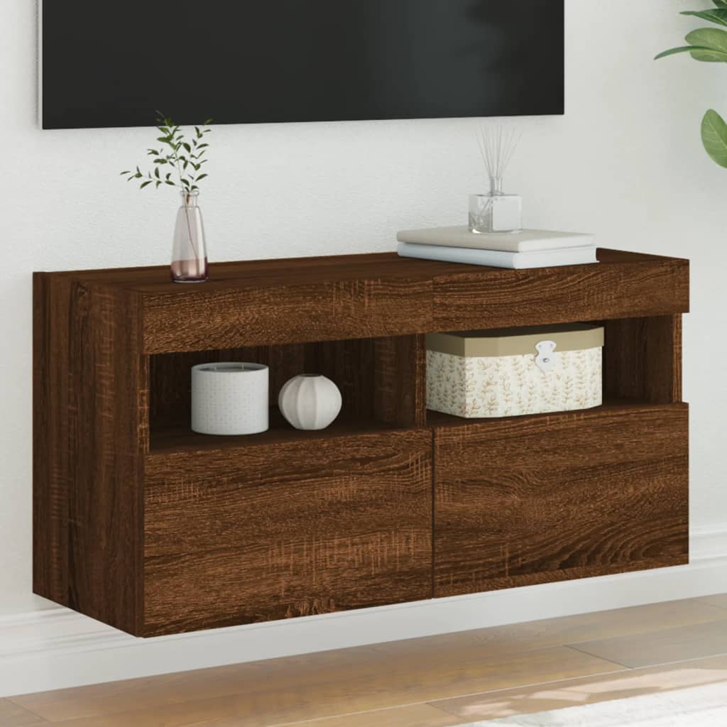 Mobili Tv A Parete Con Luci Led 2Pz Bianchi 60X30X40 Cm