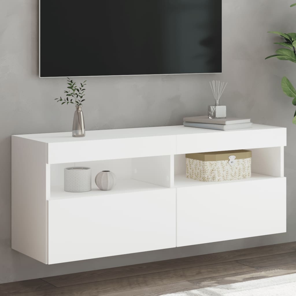 Mobili Tv A Parete Con Luci Led 2Pz Bianchi 60X30X40 Cm